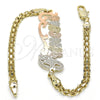 Oro Laminado Fancy Bracelet, Gold Filled Style Nameplate Design, Polished, Tricolor, 03.63.1973.1.08 (04 MM Thickness, 8 Inches Length)