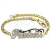 Oro Laminado Fancy Bracelet, Gold Filled Style Nameplate Design, Polished, Tricolor, 03.63.1973.1.08 (04 MM Thickness, 8 Inches Length)