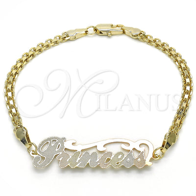 Oro Laminado Fancy Bracelet, Gold Filled Style Nameplate Design, Polished, Tricolor, 03.63.1973.1.08 (04 MM for wholesale, main product view