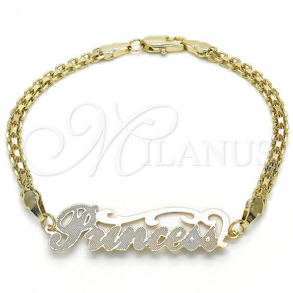 Gold Filled Bracelet — Fancy Bracelet Nameplate Design Polished Tricolor 03.63. 04 — main product view — SKU 125014 | Oro Laminado brazalete — elegante Bracelet Nameplate diseño pulido Tricolor 03.63. 04 — SKU 125014