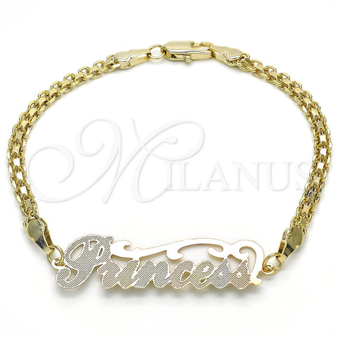 Oro Laminado Fancy Bracelet, Gold Filled Style Nameplate Design, Polished, Tricolor, 03.63.1973.1.08 (04 MM Thickness, 8 Inches Length)