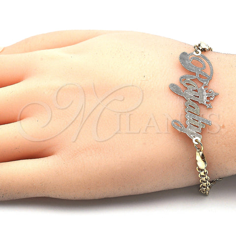 Oro Laminado Fancy Bracelet, Gold Filled Style Nameplate Design, Polished, Tricolor, 03.63.1974.1.08 (04 MM Thickness, 8 Inches Length)
