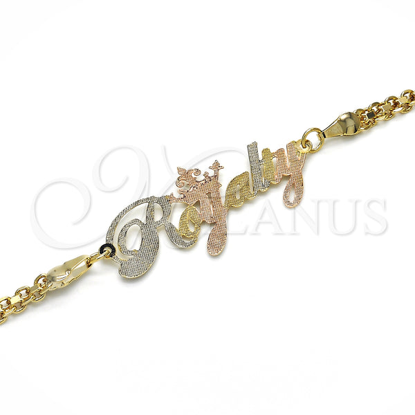 Gold Filled Bracelet — Fancy Bracelet Nameplate Design Polished Tricolor 03.63. 04 — alternate product view — SKU 125015 | Oro Laminado brazalete — elegante Bracelet Nameplate diseño pulido Tricolor 03.63. 04 — SKU 125015
