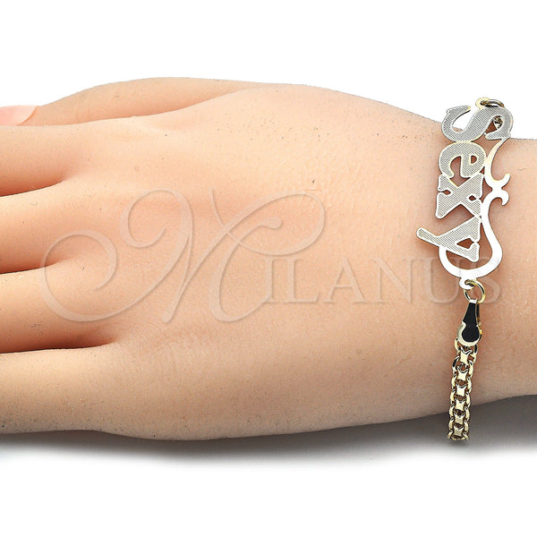 Gold Filled Bracelet — Fancy Bracelet Nameplate Design Polished Tricolor 03.63. 04 — alternate product view — SKU 125016 | Oro Laminado brazalete — elegante Bracelet Nameplate diseño pulido Tricolor 03.63. 04 — SKU 125016