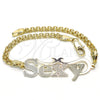 Oro Laminado Fancy Bracelet, Gold Filled Style Nameplate Design, Polished, Tricolor, 03.63.1975.1.08 (04 MM Thickness, 8 Inches Length)