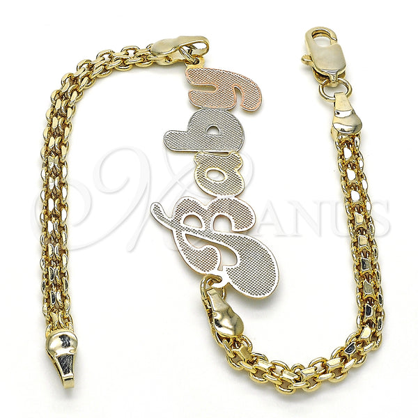 Gold Filled Bracelet — Fancy Bracelet Nameplate Design Polished Tricolor 03.63. 04 — alternate product view — SKU 125017 | Oro Laminado brazalete — elegante Bracelet Nameplate diseño pulido Tricolor 03.63. 04 — SKU 125017