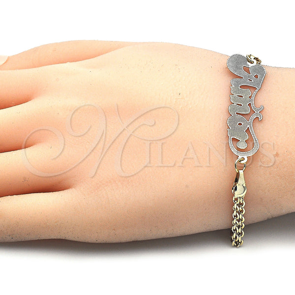 Gold Filled Bracelet — Fancy Bracelet Nameplate Design Polished Tricolor 03.63. 04 — alternate product view — SKU 125018 | Oro Laminado brazalete — elegante Bracelet Nameplate diseño pulido Tricolor 03.63. 04 — SKU 125018