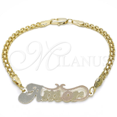 Oro Laminado Fancy Bracelet, Gold Filled Style Nameplate Design, Polished, Tricolor, 03.63.1978.1.08 (04 MM for wholesale, main product view