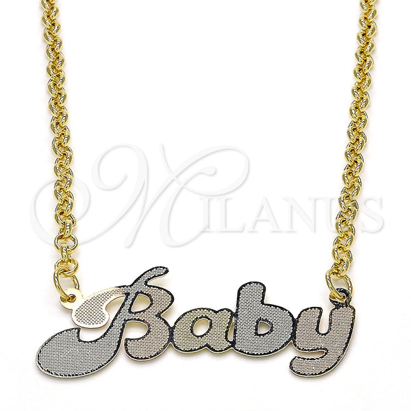 Gold Filled Necklace — Pendant Necklace Nameplate Design Polished Tricolor 04.63. 03 — main product view — SKU 125019 | Oro Laminado collar — Pendant Necklace Nameplate diseño pulido Tricolor 04.63. 03 — SKU 125019
