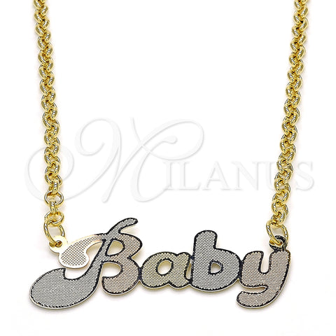Oro Laminado Pendant Necklace, Gold Filled Style Nameplate Design, Polished, Tricolor, 04.63.1384.1.18 (03 MM Thickness, 18 Inches Length)