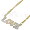Oro Laminado Pendant Necklace, Gold Filled Style Nameplate and Love Design, Polished, Tricolor, 04.63.1386.1.18 (03 MM Thickness, 18 Inches Length)