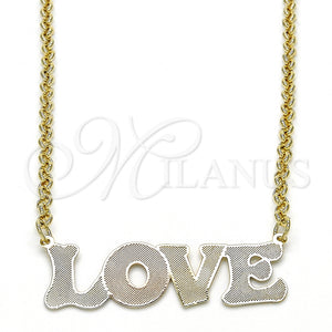Gold Filled Necklace — Pendant Necklace Nameplate and Love Design Polished Tricolor — main product view — SKU 125021 | Oro Laminado collar — Pendant Necklace Nameplate and Love diseño pulido Tricolor — SKU 125021