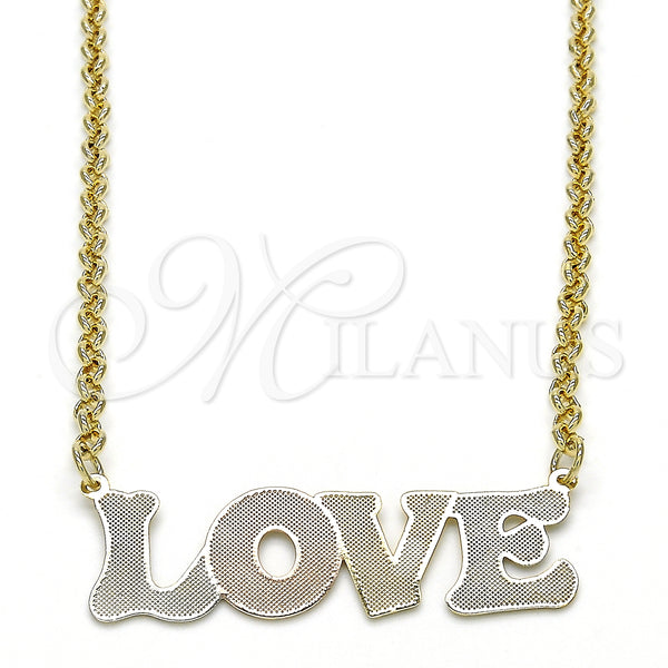 Gold Filled Necklace — Pendant Necklace Nameplate and Love Design Polished Tricolor — main product view — SKU 125021 | Oro Laminado collar — Pendant Necklace Nameplate and Love diseño pulido Tricolor — SKU 125021