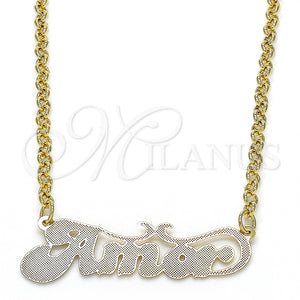 Gold Filled Necklace — Pendant Necklace Nameplate Design Polished Tricolor 04.63. 04 — main product view — SKU 125022 | Oro Laminado collar — Pendant Necklace Nameplate diseño pulido Tricolor 04.63. 04 — SKU 125022