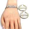 Oro Laminado Necklace, Bracelet and Earring, Gold Filled Style Polished, Tricolor, 06.63.0235.1