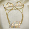 Oro Laminado Necklace, Bracelet and Earring, Gold Filled Style Polished, Tricolor, 06.63.0235.1