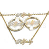 Oro Laminado Necklace, Bracelet and Earring, Gold Filled Style Polished, Tricolor, 06.63.0236.1