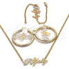 Oro Laminado Necklace, Bracelet and Earring, Gold Filled Style Polished, Tricolor, 06.63.0236.1