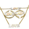 Oro Laminado Necklace, Bracelet and Earring, Gold Filled Style Love Design, Polished, Tricolor, 06.63.0246.1