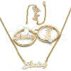 Oro Laminado Necklace, Bracelet and Earring, Gold Filled Style Polished, Tricolor, 06.63.0247.1