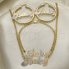 Oro Laminado Necklace, Bracelet and Earring, Gold Filled Style Polished, Tricolor, 06.63.0247.1