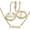 Oro Laminado Necklace, Bracelet and Earring, Gold Filled Style Polished, Tricolor, 06.63.0250.1