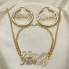 Oro Laminado Necklace, Bracelet and Earring, Gold Filled Style Polished, Tricolor, 06.63.0250.1