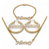 Oro Laminado Necklace, Bracelet and Earring, Gold Filled Style Polished, Tricolor, 06.63.0250.1