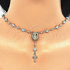 Oro Laminado Medium Rosary, Gold Filled Style Virgen Maria and Crucifix Design, Azul claro Enamel Finish, Golden Finish, 09.213.0015.18