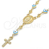 Oro Laminado Medium Rosary, Gold Filled Style Virgen Maria and Crucifix Design, Azul claro Enamel Finish, Golden Finish, 09.213.0015.18