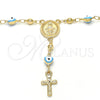 Oro Laminado Medium Rosary, Gold Filled Style Virgen Maria and Crucifix Design, Azul claro Enamel Finish, Golden Finish, 09.213.0015.18