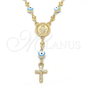 Gold Filled Jewelry — Medium Rosary Virgen Maria and Crucifix Design Azul — main product view — SKU 125051 | Oro Laminado joyería — Medium Rosary Virgen Maria and Crucifix diseño Azul — SKU 125051