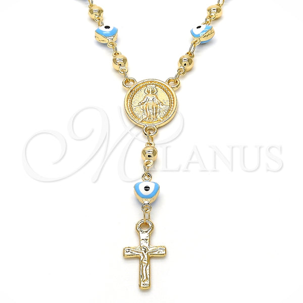 Gold Filled Jewelry — Medium Rosary Virgen Maria and Crucifix Design Azul — main product view — SKU 125051 | Oro Laminado joyería — Medium Rosary Virgen Maria and Crucifix diseño Azul — SKU 125051