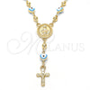 Oro Laminado Medium Rosary, Gold Filled Style Virgen Maria and Crucifix Design, Azul claro Enamel Finish, Golden Finish, 09.213.0015.18