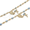 Oro Laminado Medium Rosary, Gold Filled Style Virgen Maria and Crucifix Design, Azul claro Enamel Finish, Golden Finish, 09.213.0015.18