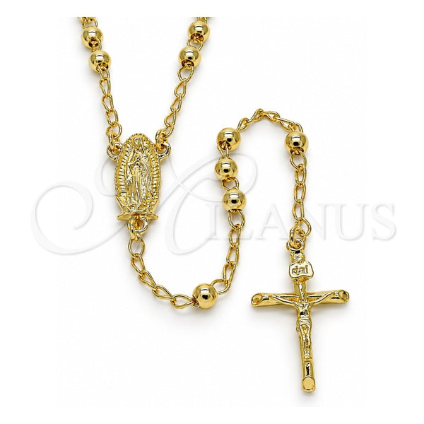 Oro Laminado Thin Rosary, Gold Filled Style Guadalupe and Crucifix Design, Polished, Golden Finish, 09.213.0016.24