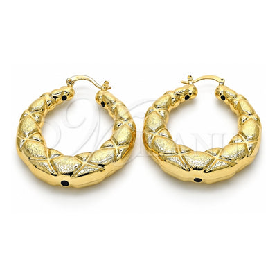 Oro Laminado Medium Hoop, Gold Filled Style Bamboo Design, Brushed Finish, Golden Finish, 02.163.0062.45
