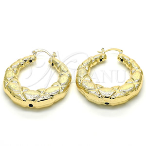 Gold Filled Hoop Earrings — Medium Hoop Bamboo Design Brushed 02. — main product view — SKU 125057 | Oro Laminado aretes de aro — Medium Hoop Bamboo diseño Brushed 02. — SKU 125057