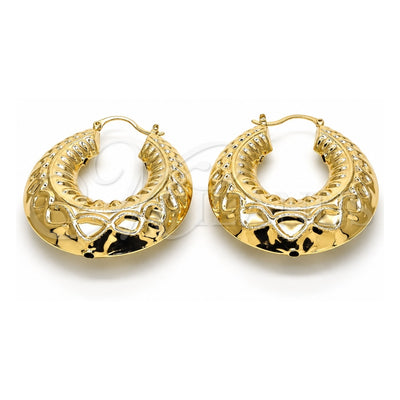Oro Laminado Large Hoop, Gold Filled Style Bamboo Design, Brushed Finish, Golden Finish, 02.163.0064.50