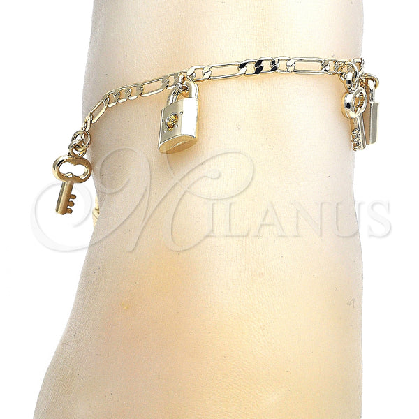 Gold Filled Anklet — Charm Anklet Lock and key Design Polished 03.63. — main product view — SKU 125071 | Oro Laminado tobillera — Charm Anklet Lock and key diseño pulido 03.63. — SKU 125071
