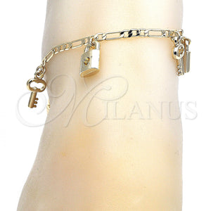 Gold Filled Anklet — Charm Anklet Lock and key Design Polished 03.63. — main product view — SKU 125071 | Oro Laminado tobillera — Charm Anklet Lock and key diseño pulido 03.63. — SKU 125071