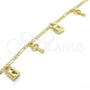 Oro Laminado Charm Anklet , Gold Filled Style Lock and key Design, Polished, Golden Finish, 03.63.2021.10 (04 MM Thickness, 10 Inches Length)