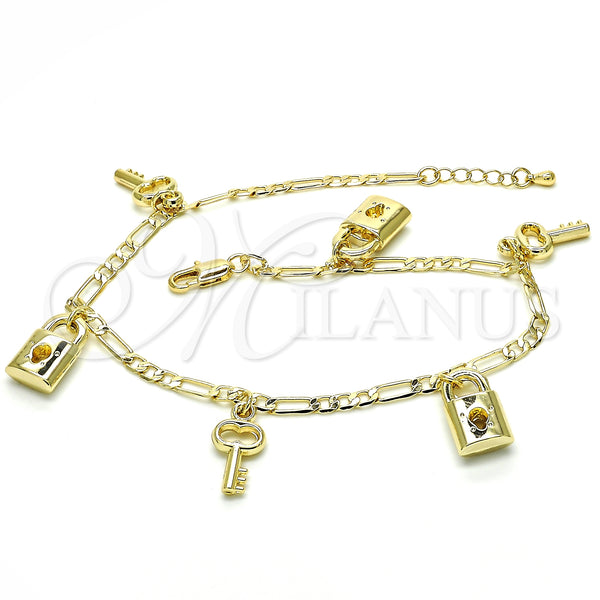 Gold Filled Anklet — Charm Anklet Lock and key Design Polished 03.63. — alternate product view — SKU 125071 | Oro Laminado tobillera — Charm Anklet Lock and key diseño pulido 03.63. — SKU 125071