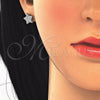 Sterling Silver Stud Earring, Star Design, with White Cubic Zirconia, Polished, Rhodium Finish, 02.285.0081