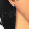 Sterling Silver Stud Earring, Star Design, with White Cubic Zirconia, Polished, Rhodium Finish, 02.285.0081