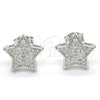 Sterling Silver Stud Earring, Star Design, with White Cubic Zirconia, Polished, Rhodium Finish, 02.285.0081