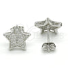 Sterling Silver Stud Earring, Star Design, with White Cubic Zirconia, Polished, Rhodium Finish, 02.285.0081