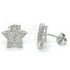 Sterling Silver Stud Earring, Star Design, with White Cubic Zirconia, Polished, Rhodium Finish, 02.285.0081