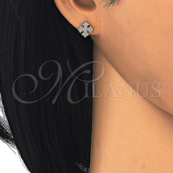 Sterling Silver Ring — Stud Earring with White Cubic Zirconia Polished Rose — alternate product view — SKU 125088 | Plata 925 anillo — Stud Earring with blanco Cubic Zirconia pulido Rose — SKU 125088