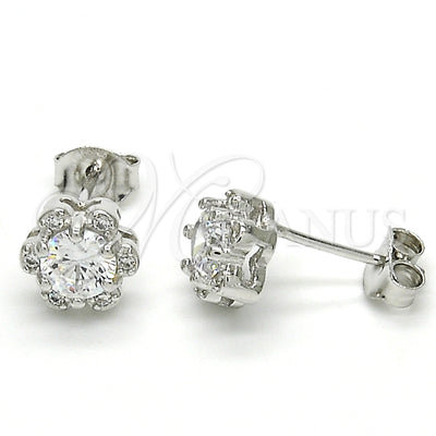 Sterling Silver Stud Earring, Flower Design, with White Cubic Zirconia, Polished, Rhodium Finish, 02.285.0084 for wholesale, main product view